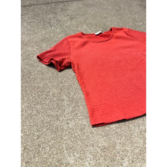 Paper Crane Blouse Women Sz Medium Ribbed Round Neck Smocked Short Sleeve Shirt - Picture 2 of 4